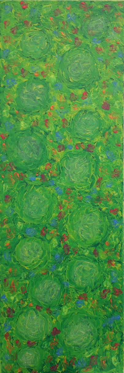 * Weihnachtskugeln, 30x90cm Acryl und Schwarzlicht-Farben 
auf Leinwand