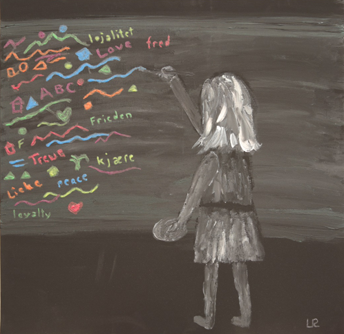 * Frieden, 50x50cm 
Acryl und Schwarzlicht-Farben auf Leinwand
