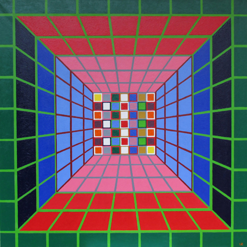 * wackel Raum; 100x100cm Acryl auf Leinwand